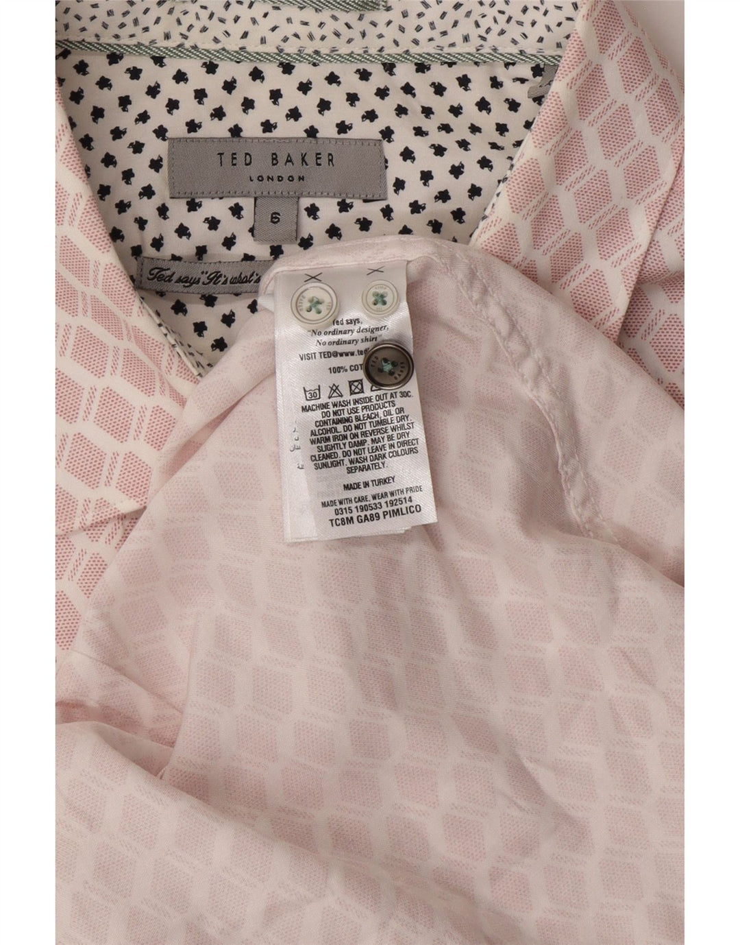 TED BAKER Chemise Homme Taille 6 2XL Coton Géométrique Rose