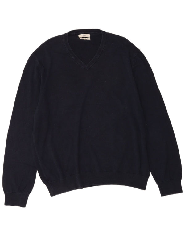 Marks & Spencer Pull col V pour homme 2XL Bleu marine Coton