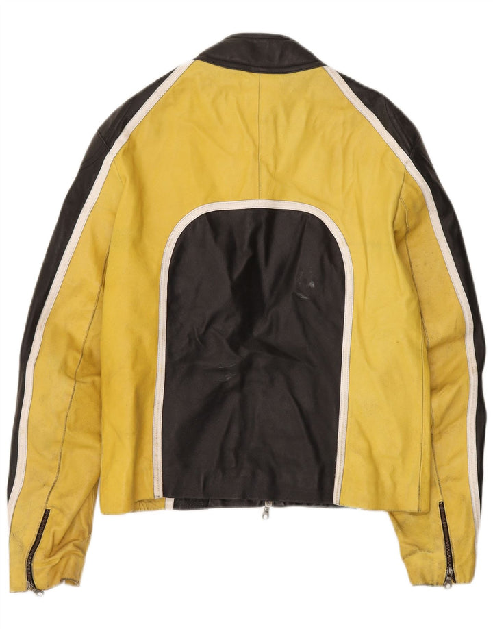 VINTAGE Veste de course en cuir pour homme IT 48 Cuir color block noir moyen