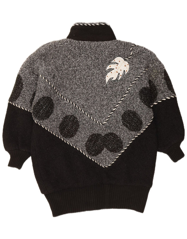 VINTAGE Pull Cardigan Femme UK 22 3XL Noir Colourblock