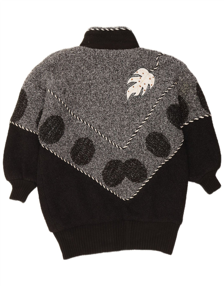 VINTAGE Pull Cardigan Femme UK 22 3XL Noir Colourblock