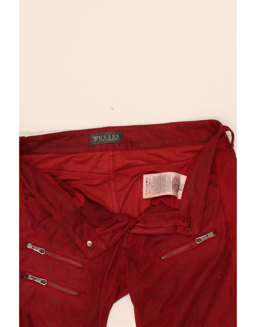 GUESS Womens Slim Casual Trousers W28 L26 Red Polyester Vintage Guess and Second-Hand Guess from Messina Hembry 