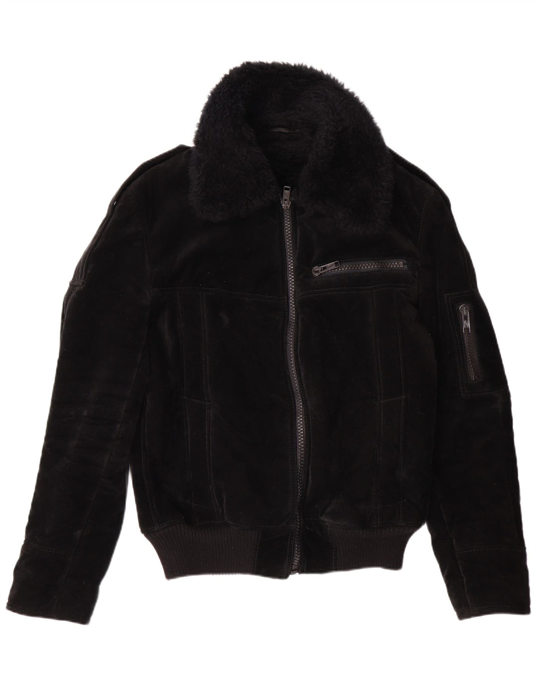 VINTAGE Veste Sherpa Femme UK 12 Viscose Noir Moyen