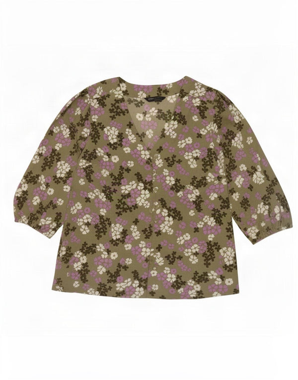 Marks & Spencer Chemisier à manches 3/4 pour femme UK 12 Medium Kaki Floral