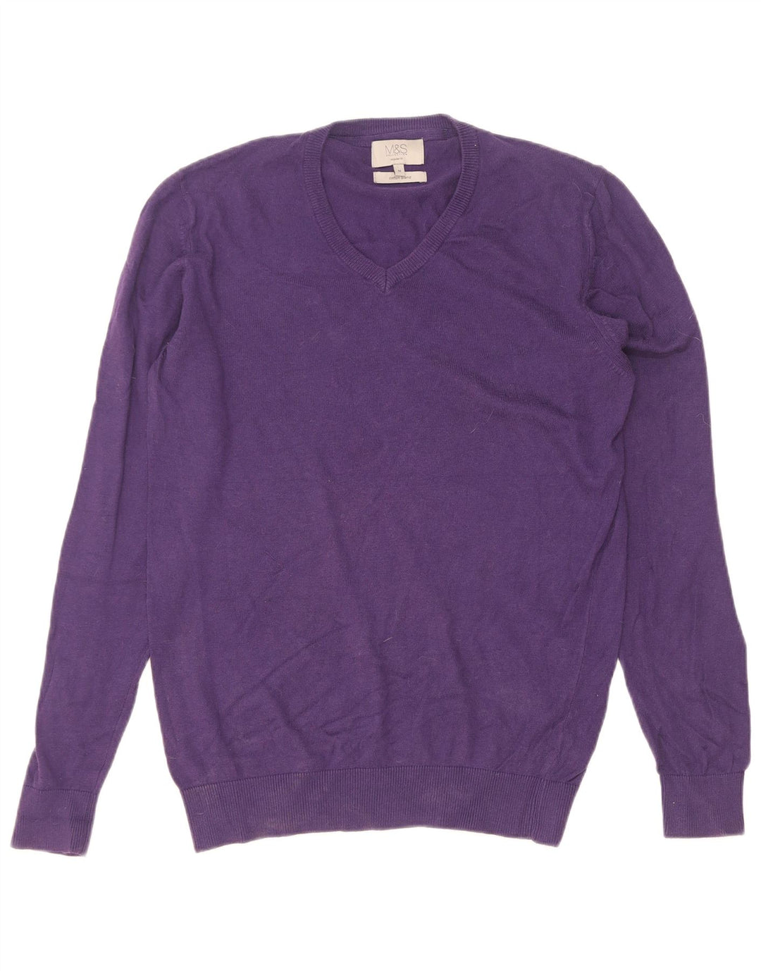 Marks & Spencer Pull coupe classique à col en V pour homme en coton violet moyen