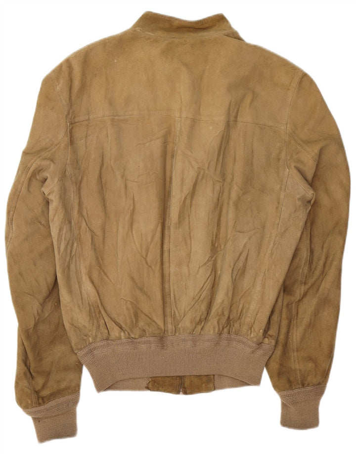 VINTAGE Veste bomber en daim homme UK 38 Cuir beige moyen