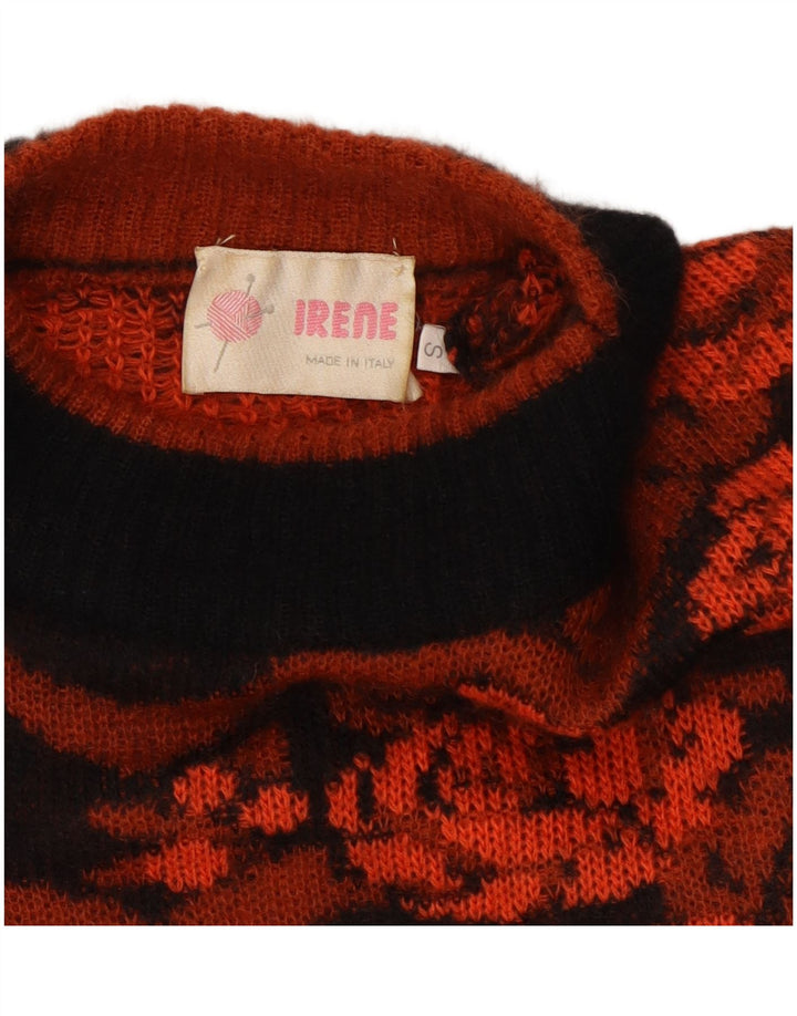 VINTAGE Femme Crew Neck Jumper Pull UK 10 Petit Orange Floral