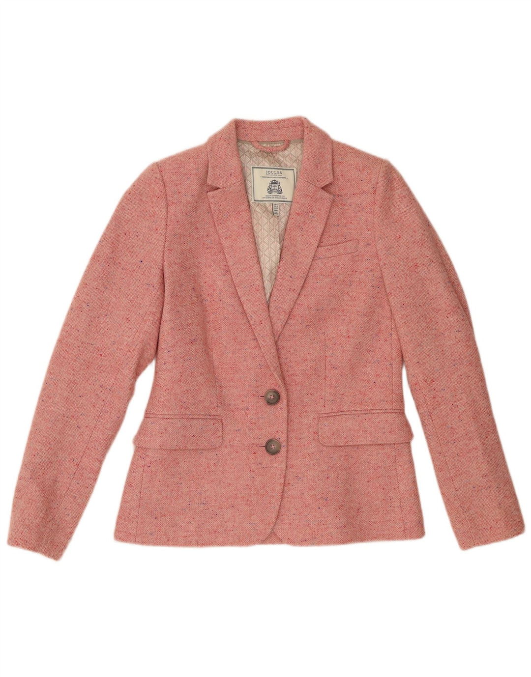 Joules Veste Blazer 2 Boutons Femme UK 8 Petite Laine Mouchetée Rose