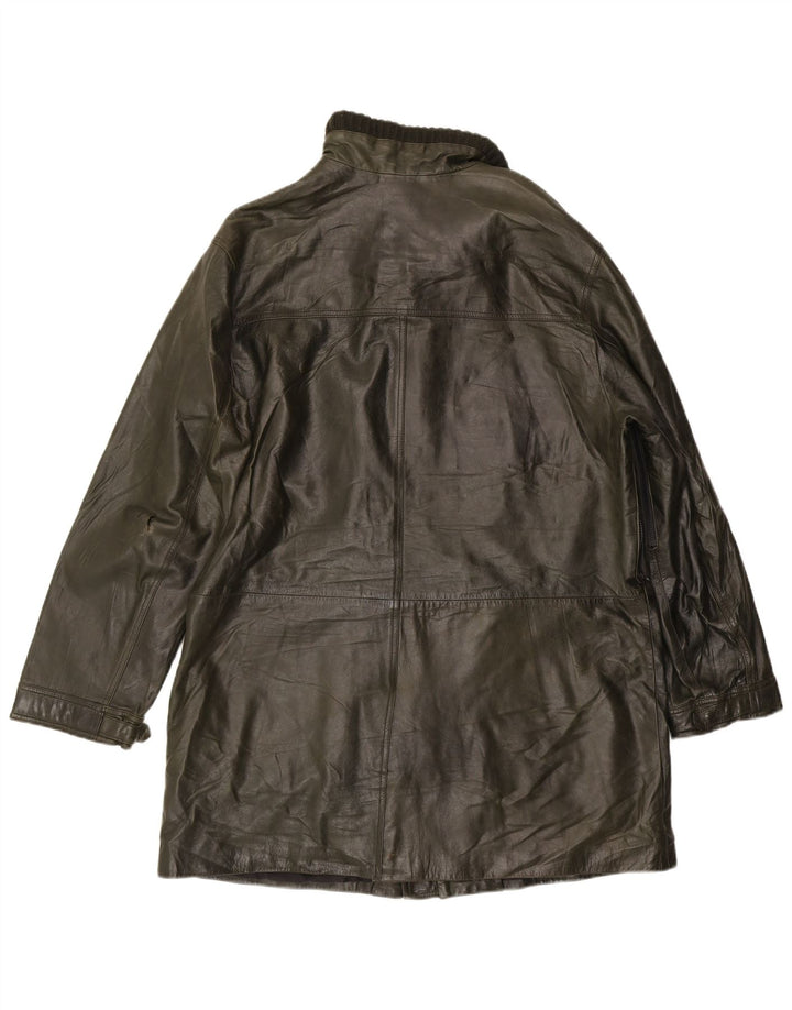 VITTORIO FORTI Mens Leather Utility Jacket IT 52 XL Green Leather