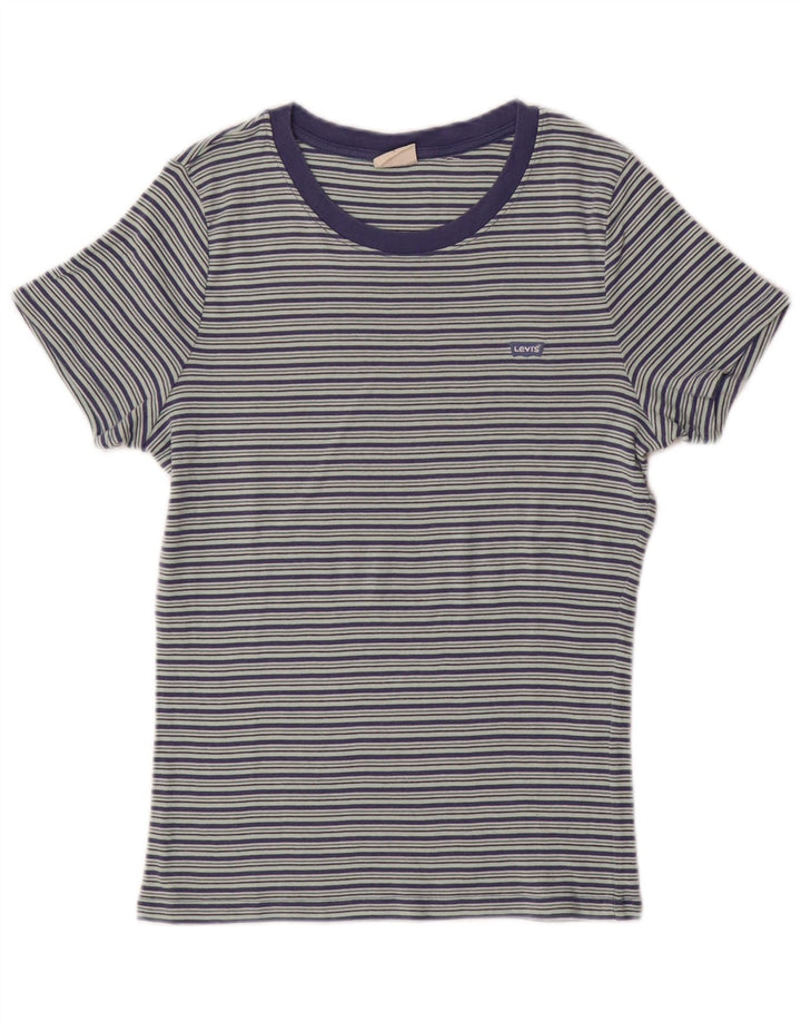 LEVI'S T-Shirt Femme UK 14 Large Bleu Rayé