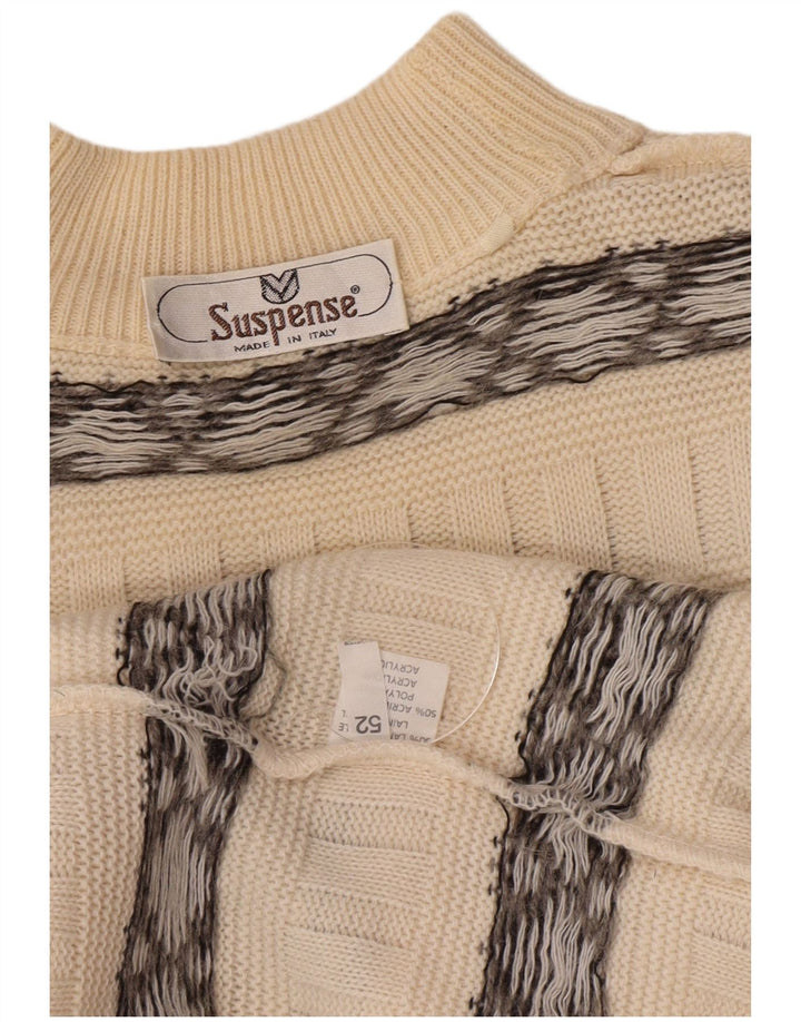 Suspense Pull col roulé pour homme IT 52 en laine rayée blanc cassé