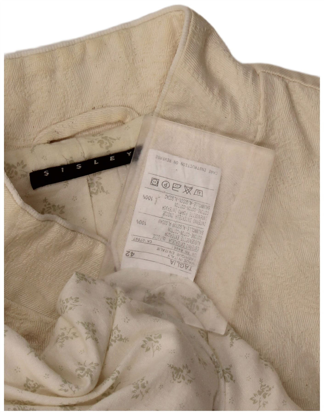SISLEY Pardessus Femme IT 42 Medium Off White Coton