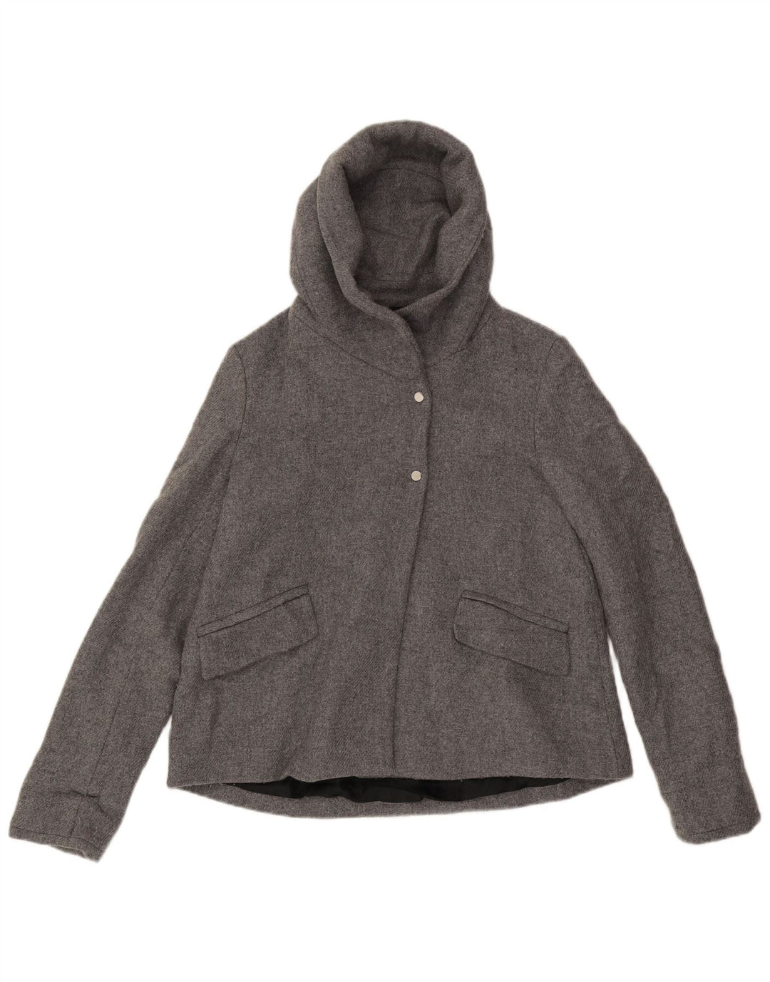Zara Veste Bomber À Capuche Femme UK 10 Petite Laine Grise