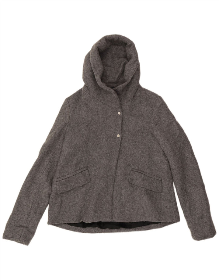 Zara Veste Bomber À Capuche Femme UK 10 Petite Laine Grise