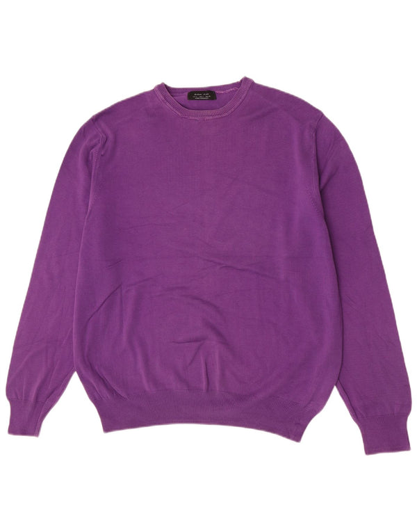 Zara Pull à col rond pour homme en coton violet Taille L
