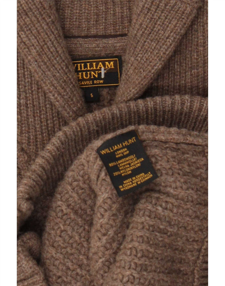 William Hunt Cardigan pour homme en laine d'agneau Marron Taille S