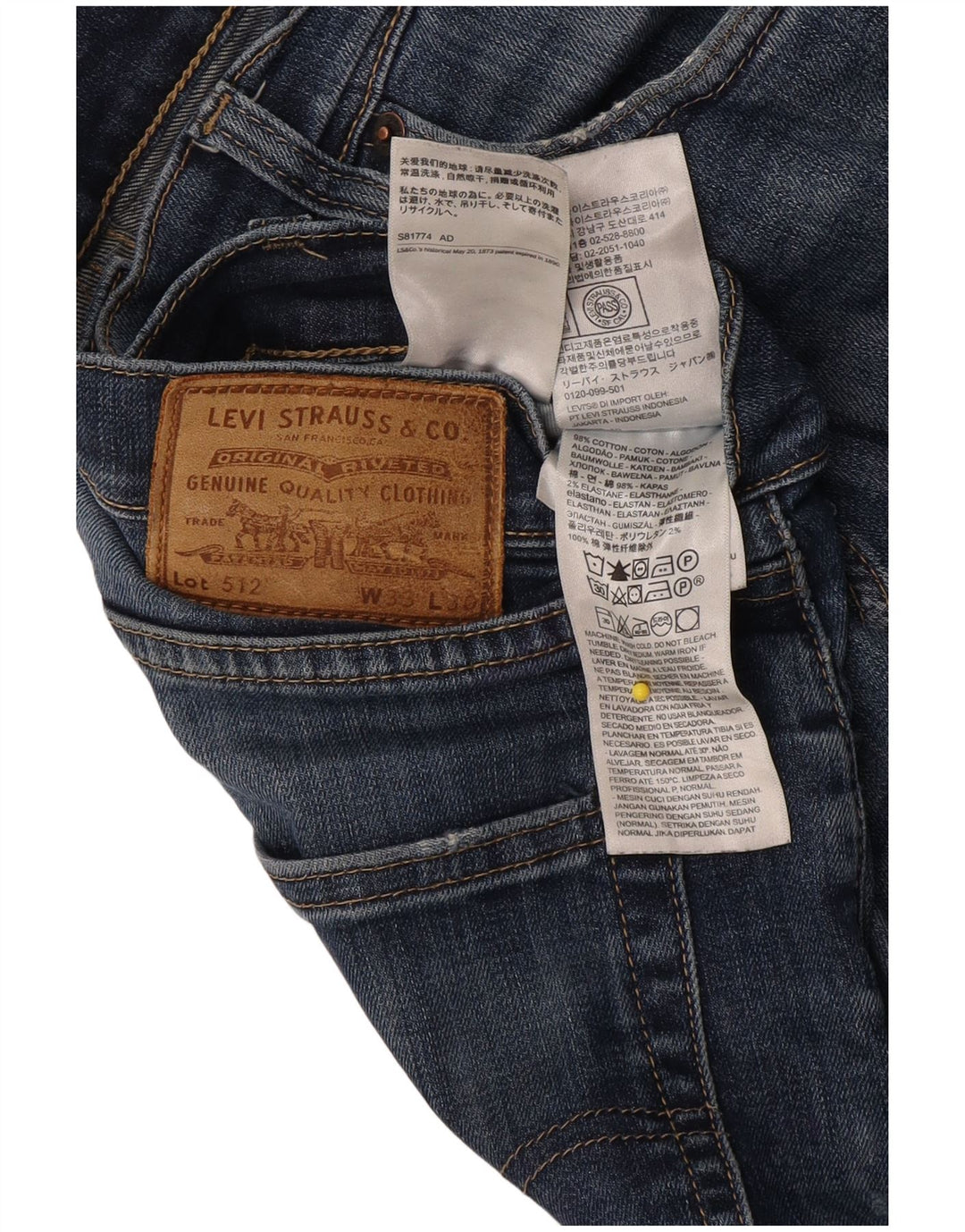 Levi's Jean 512 Slim Fuselé W33 L30 Homme Bleu Coton