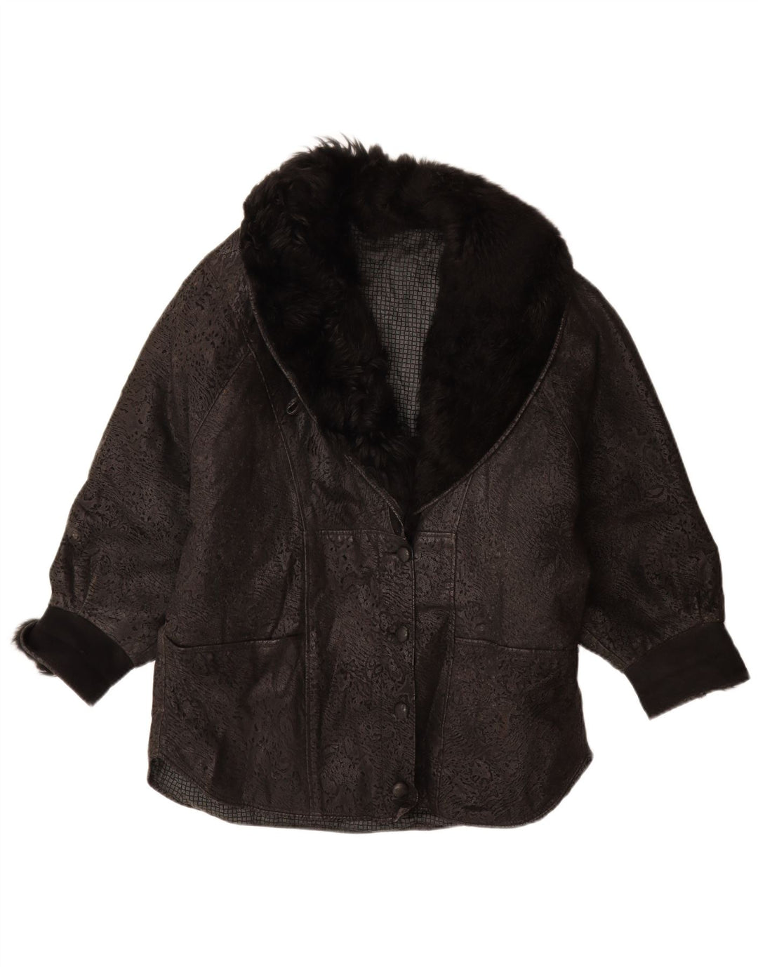 Veste en cuir surdimensionnée femme vintage IT 46 Grand cuir noir