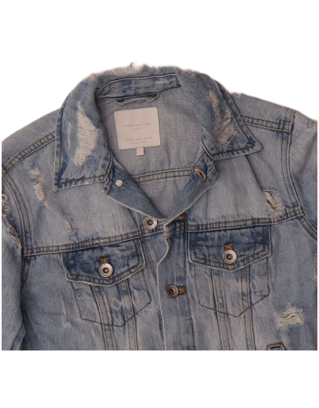 ZARA Veste en jean vieilli pour femme UK 6 XS Bleu Coton