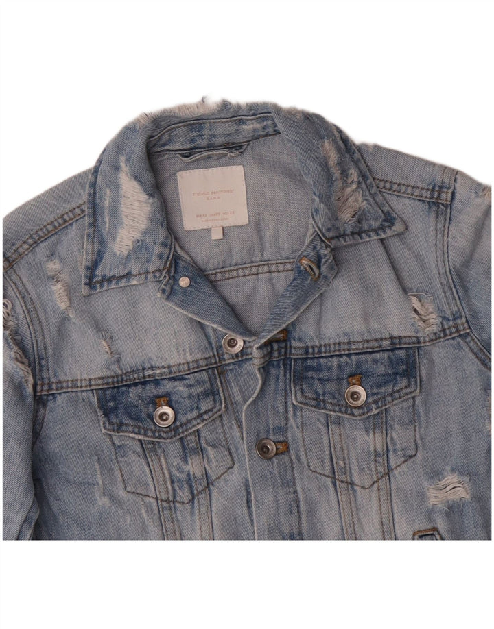ZARA Veste en jean vieilli pour femme UK 6 XS Bleu Coton