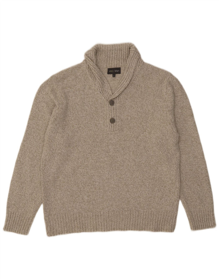 Marks & Spencer Pull à col châle pour homme, grand, gris, acrylique