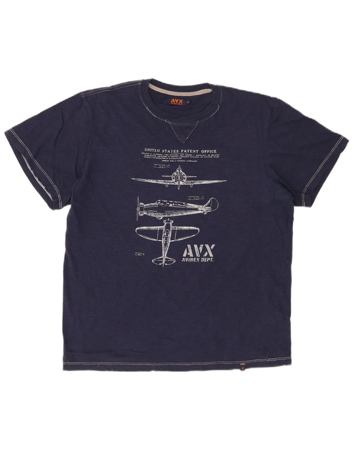 AVIREX T-Shirt Graphique Homme Bleu Marine Moyen Coton