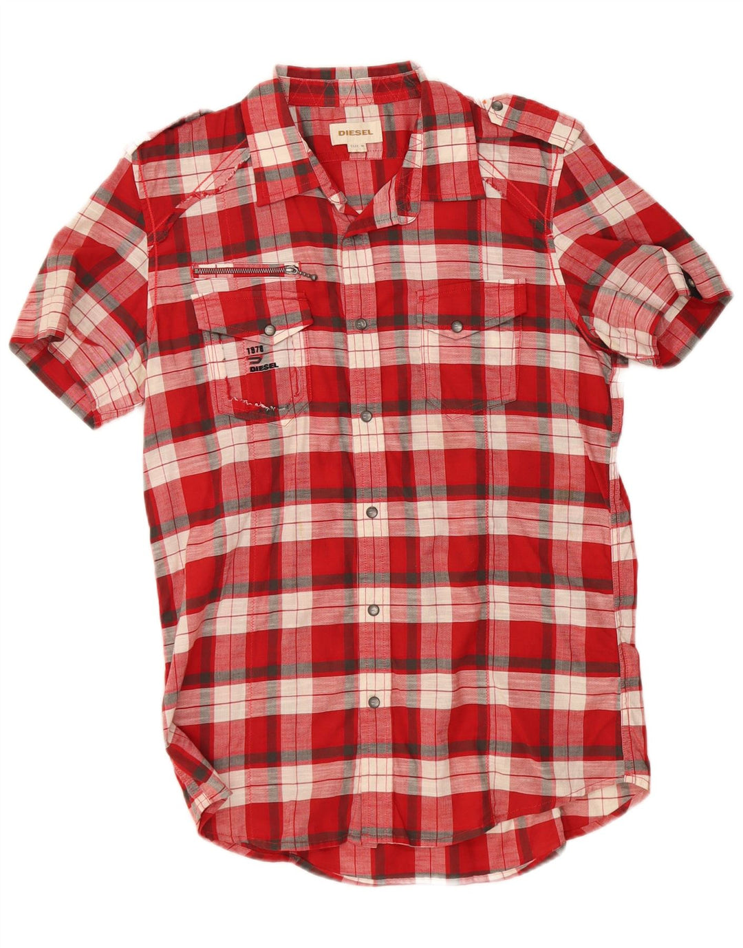 Diesel Chemise militaire à manches courtes pour homme en coton à carreaux rouge moyen