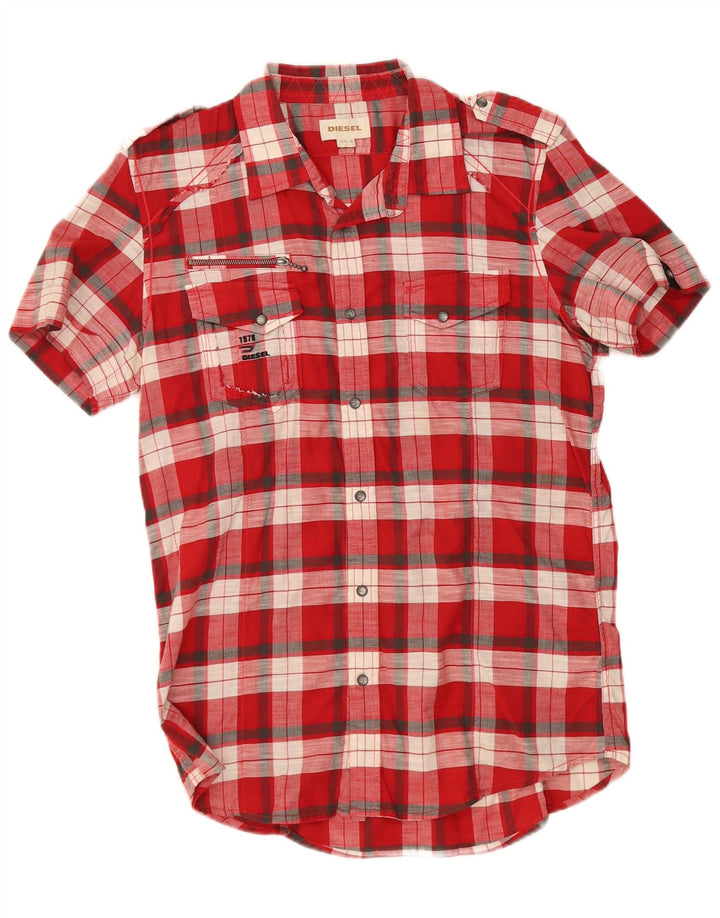 Diesel Chemise militaire à manches courtes pour homme en coton à carreaux rouge moyen