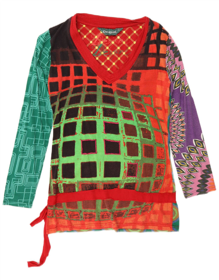 Desigual Femme Graphic Top Manches Longues UK 14 Large Multicolore Géométrique