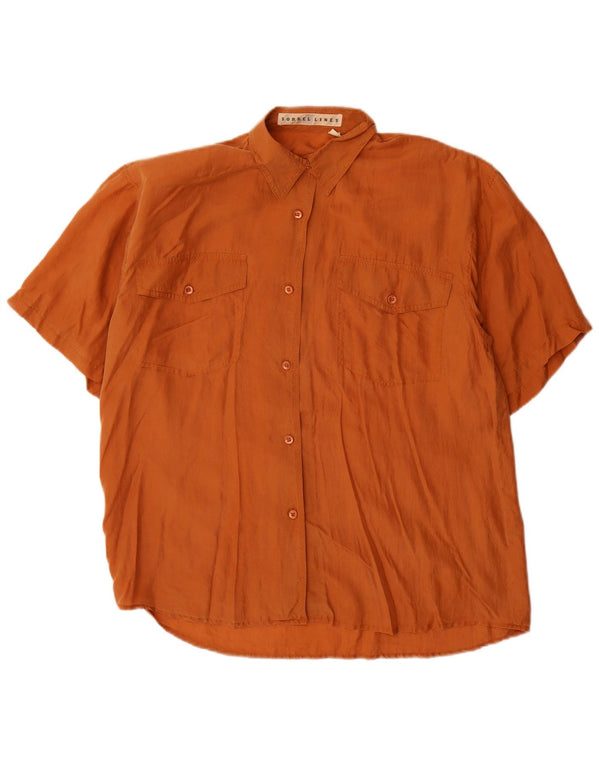 Chemise à manches courtes femme vintage UK 14 Soie marron moyen