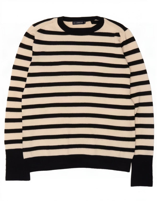 Zara Pull ras du cou pour femme UK 14 Large Blanc Rayé