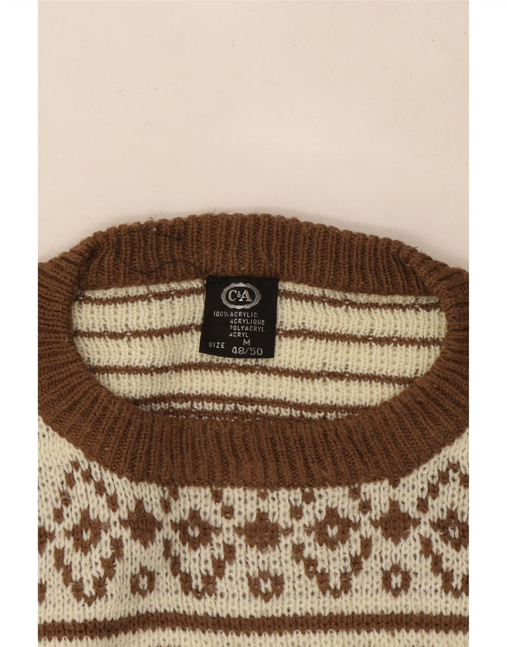 C & A Pull col rond pour homme IT 48/50 Beige moyen Fair Isle