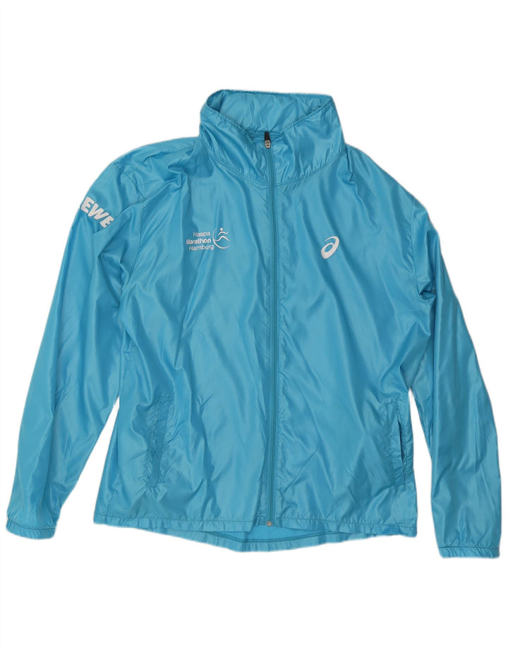 Asics Veste de pluie à capuche graphique pour hommes UK 40 Large Bleu Polyester