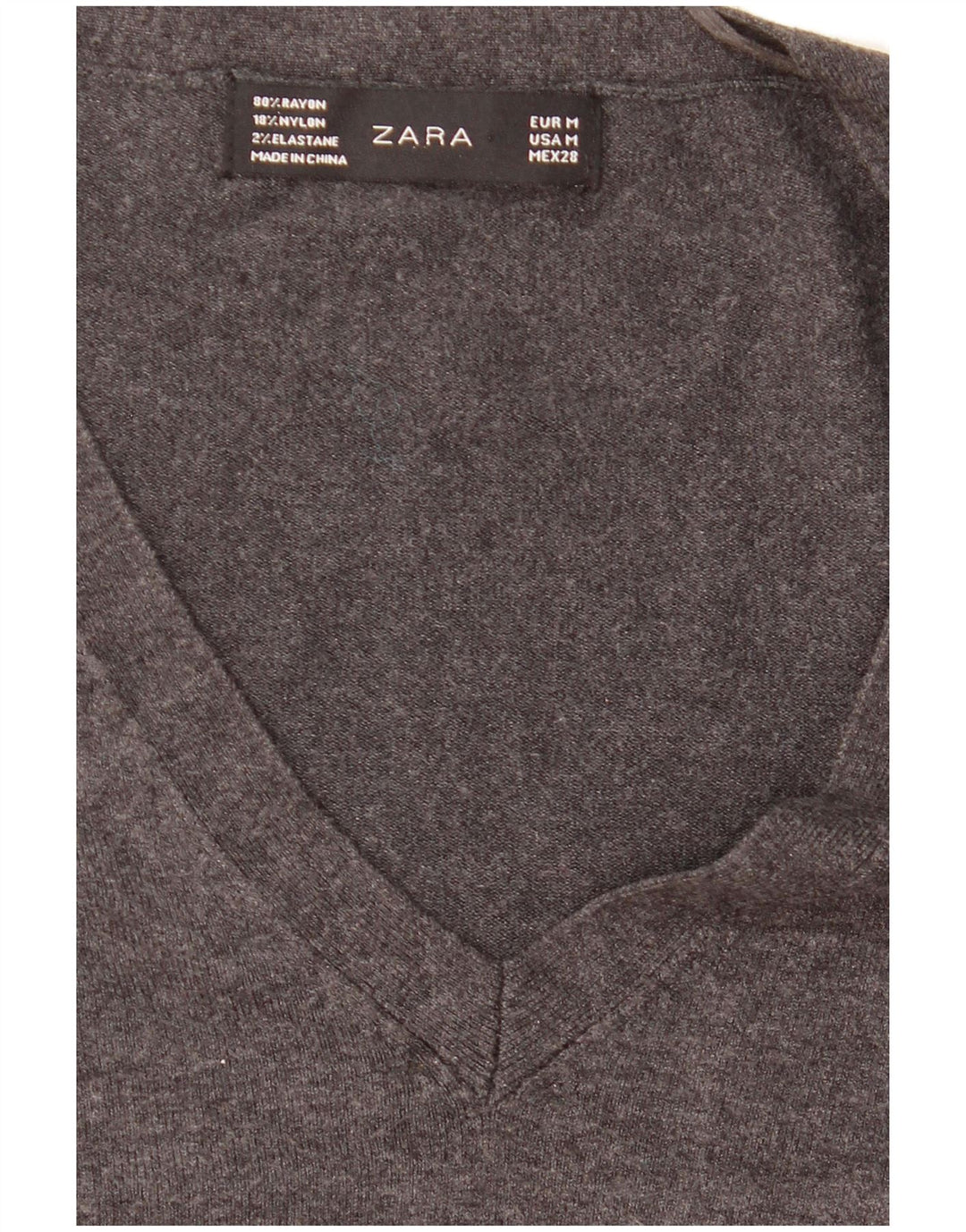 Zara Pull col V pour femme UK 12 Gris moyen