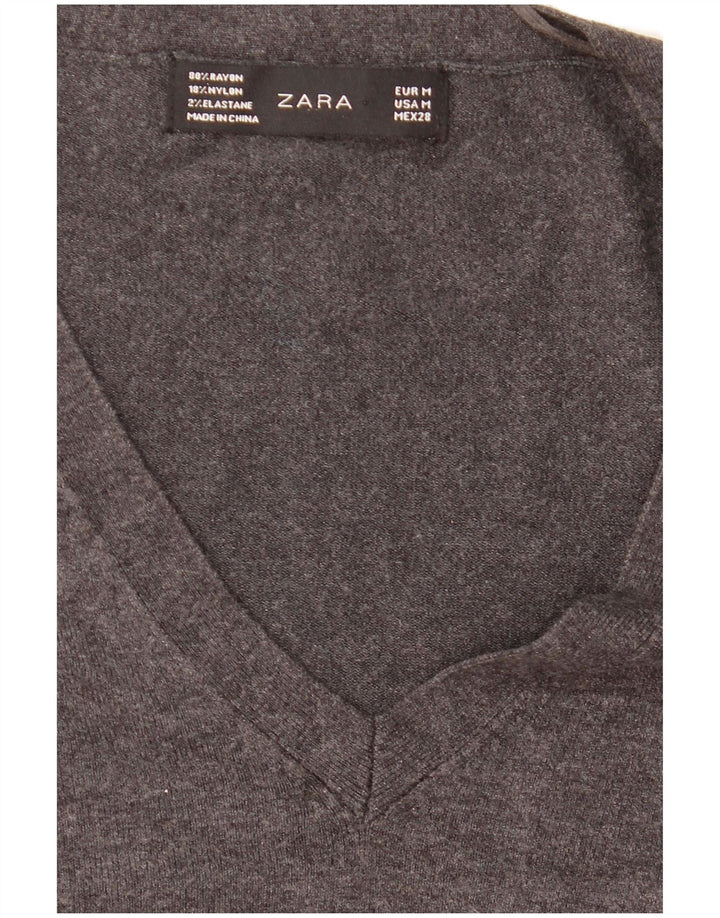 Zara Pull col V pour femme UK 12 Gris moyen