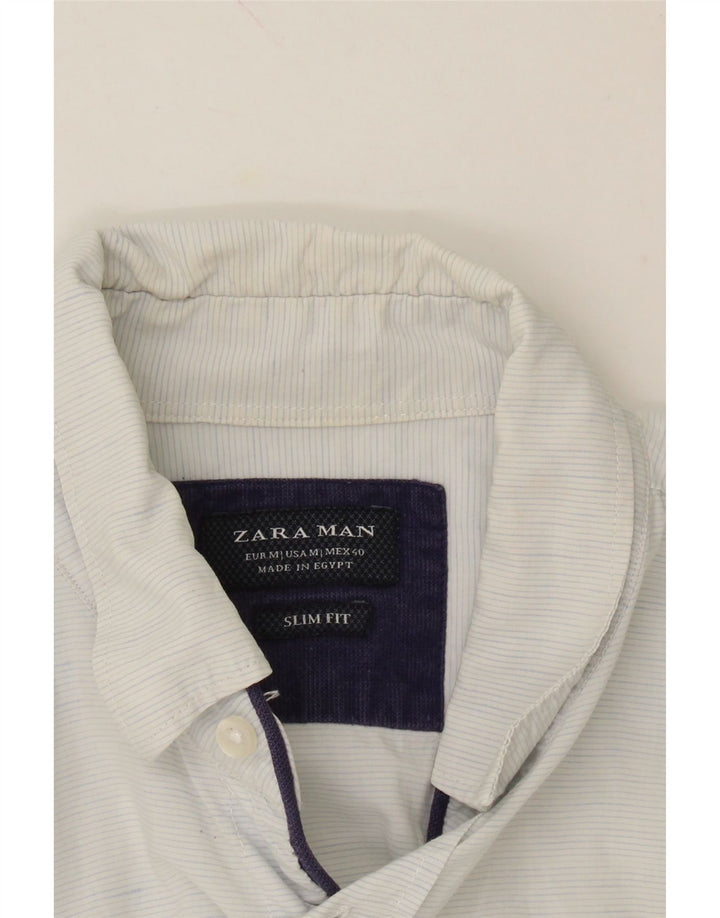 ZARA Mens Slim Fit Shirt Medium Blue Pinstripe Cotton Vintage Zara and Second-Hand Zara from Messina Hembry 