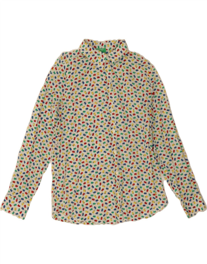 BENETTON Womens Abstract Pattern Shirt UK 10 Small Off White Cotton Vintage Benetton and Second-Hand Benetton from Messina Hembry 