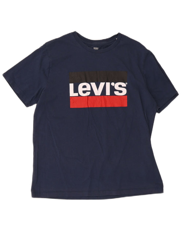 Levi's T-Shirt Graphique Femme UK 16 Large Bleu Marine Coton