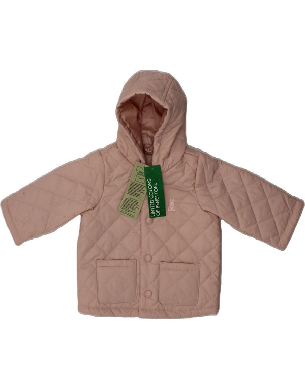 BENETTON Baby Girls Hooded Quilted Jacket 3-6 Months Pink Polyester