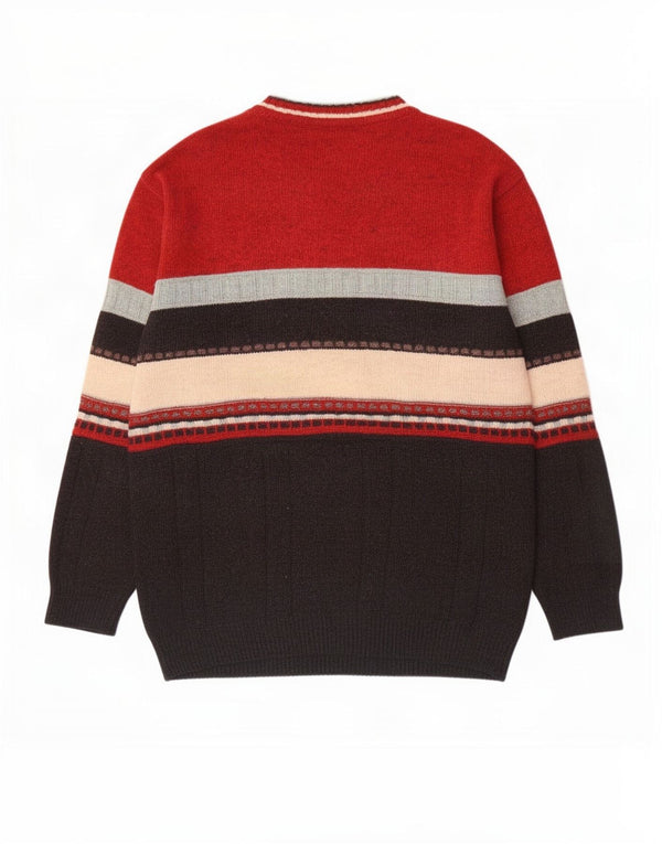 vintage Mens Crew Neck Jumper Sweater IT 52 Grande laine colorblock rouge