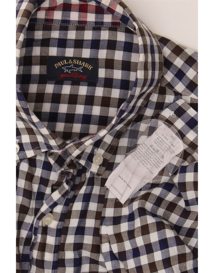 PAUL & SHARK Mens Shirt Medium Navy Blue Gingham Cotton Vintage Paul & Shark and Second-Hand Paul & Shark from Messina Hembry 