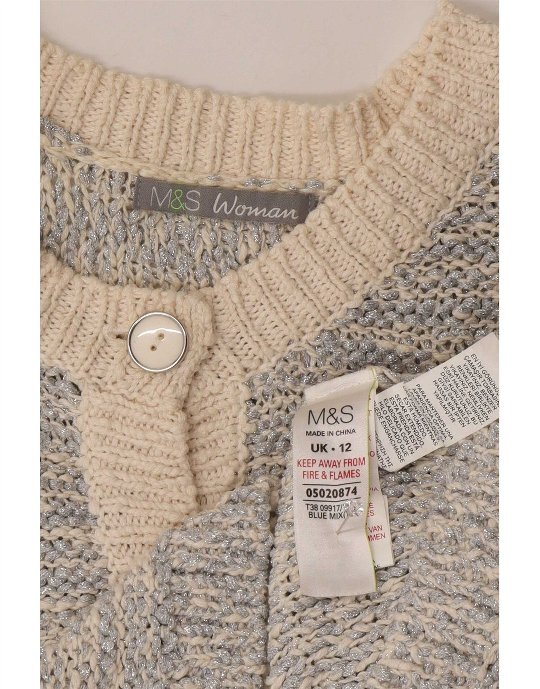 Marks & Spencer Pull Cardigan pour Femme UK 12 Moyen Argent Moucheté
