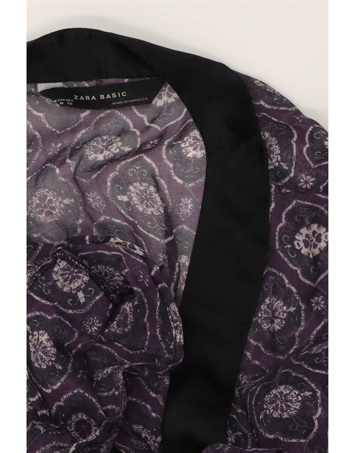 Zara Womens See Through Wrap Blouse Top UK 12 Moyen Violet Géométrique