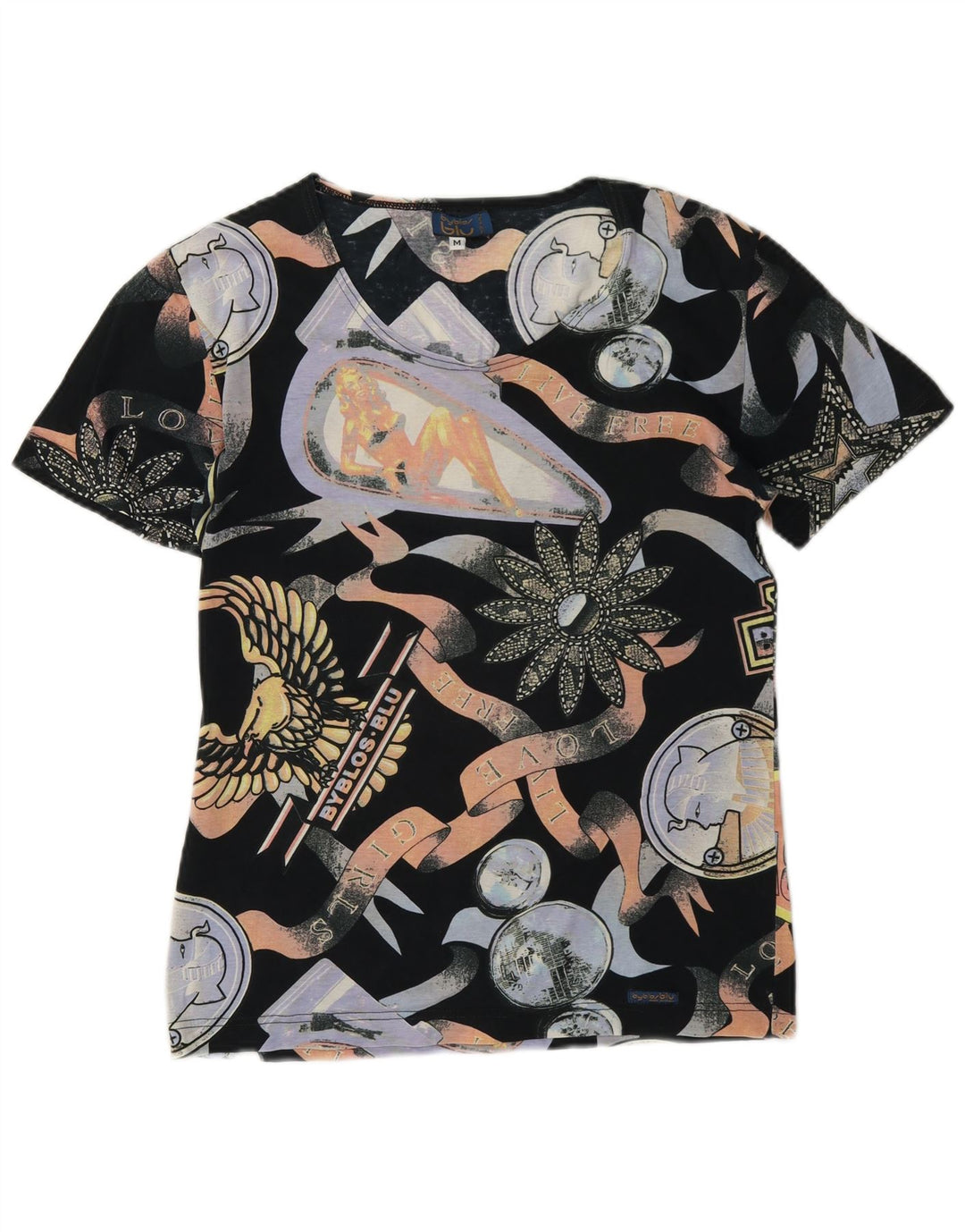 Byblos Womens Graphic T-Shirt Top UK 12 Moyen Multicolore Coton