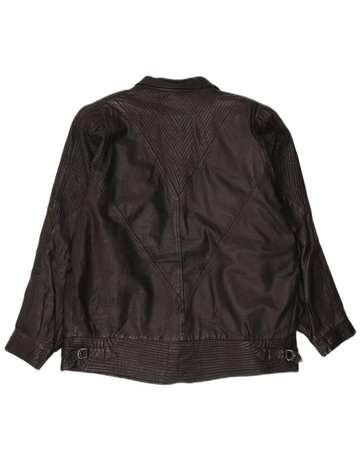 VINTAGE Veste en cuir surdimensionnée femme UK 20 2XL Noir