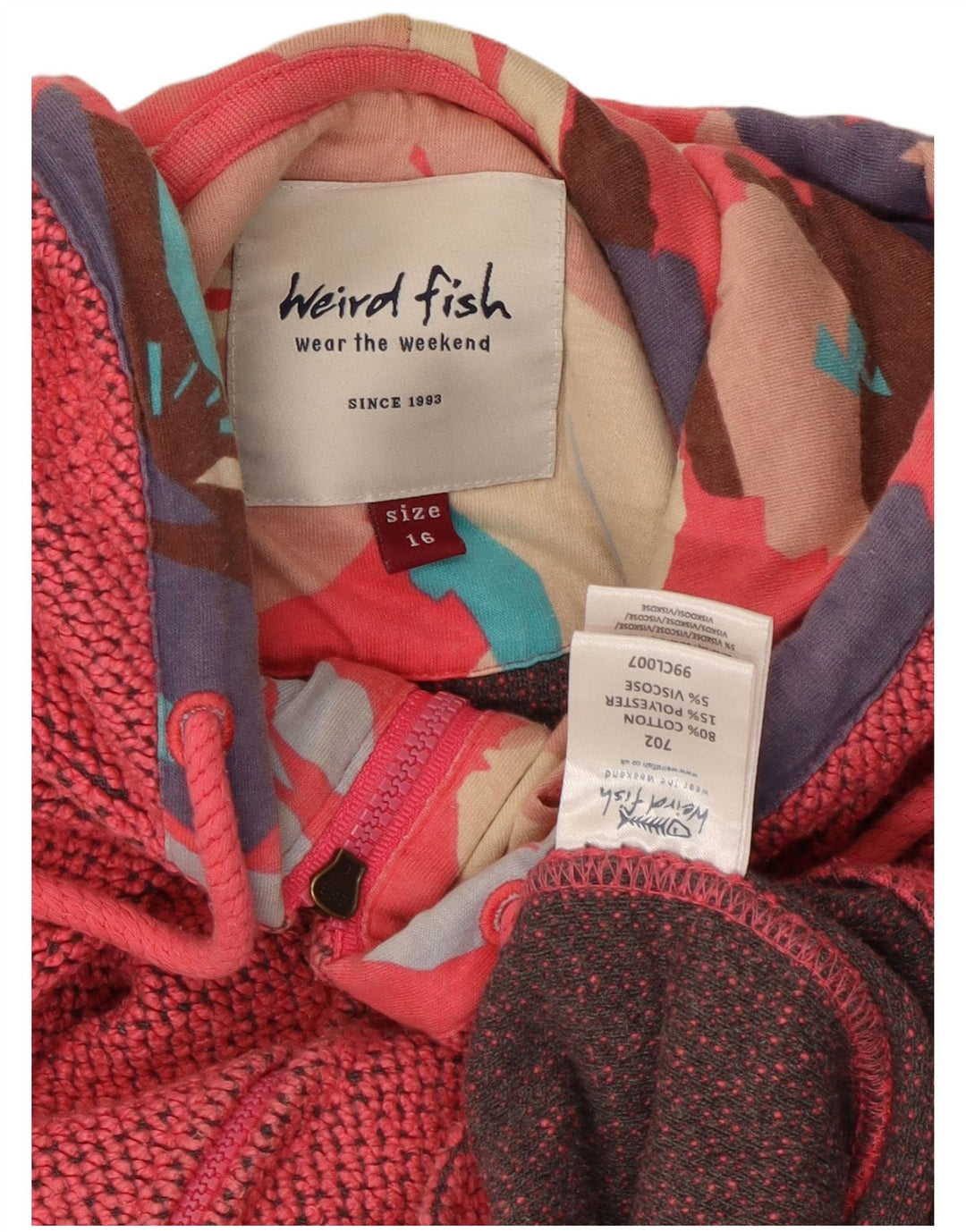 WEIRD FISH Pull à capuche zippé pour femme UK 16 Grand coton rose