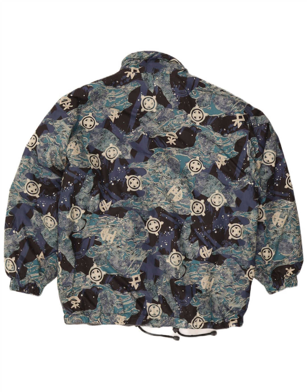 vintage Mens Abstract Pattern Loose Fit Coupe-vent Veste UK 36 Petit Bleu