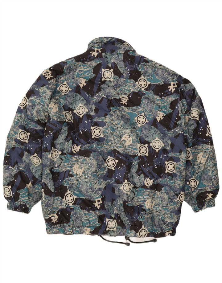 vintage Mens Abstract Pattern Loose Fit Coupe-vent Veste UK 36 Petit Bleu