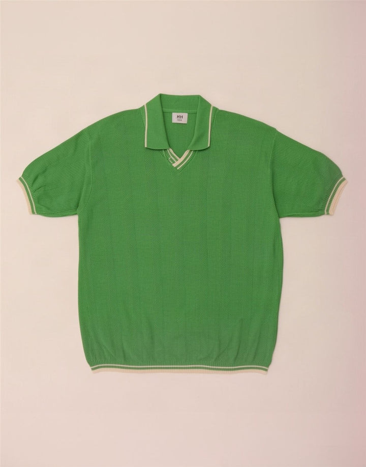 vintage Homme Manches Courtes Col Polo Pull Vert Moyen