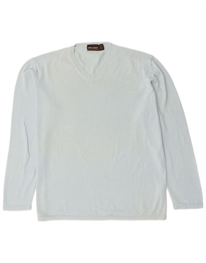 Zara Pull col V pour homme en coton bleu Taille L